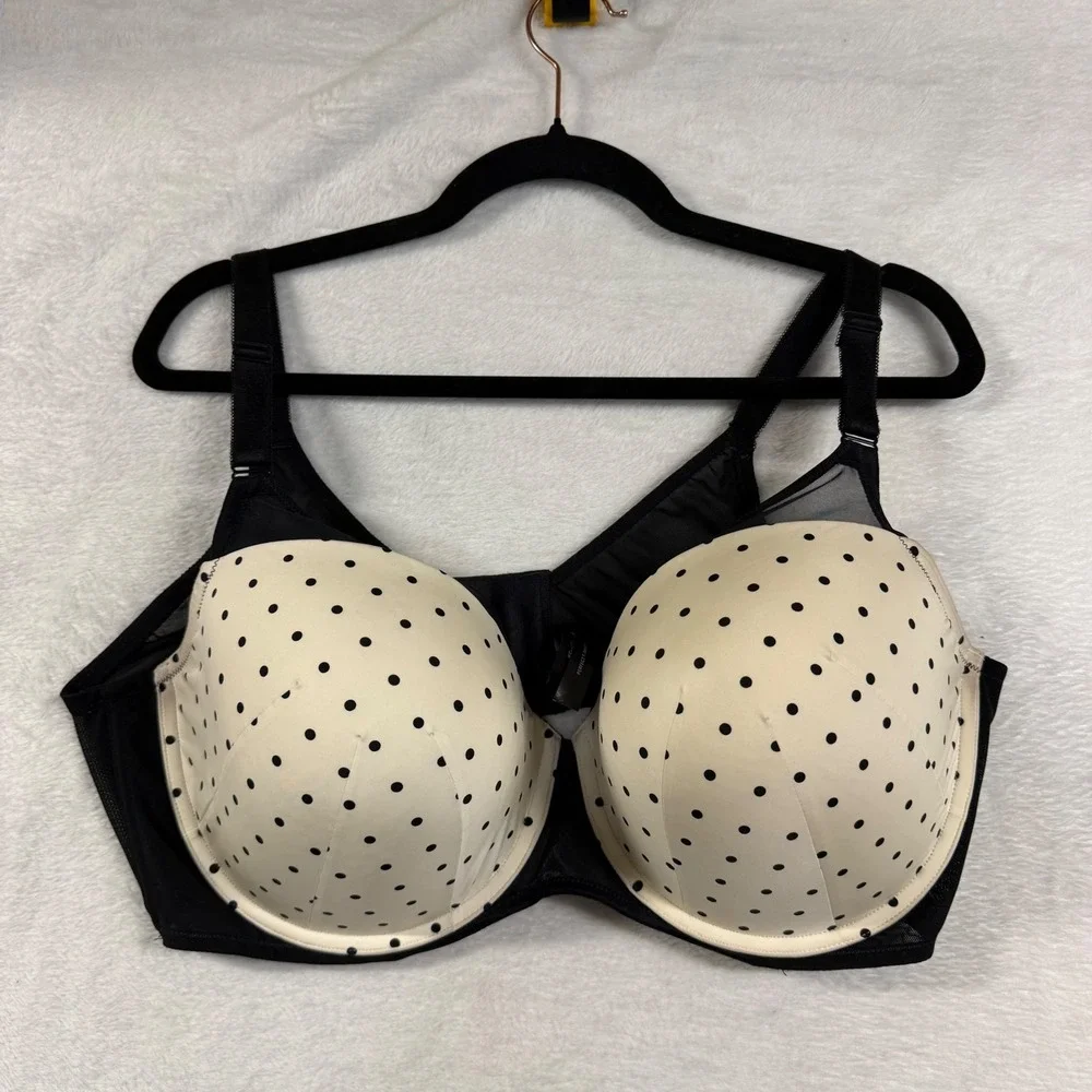 Torrid 42DDD White Black Polka Dot Perfect T-Shirt Lightly Lined Underwire Bra